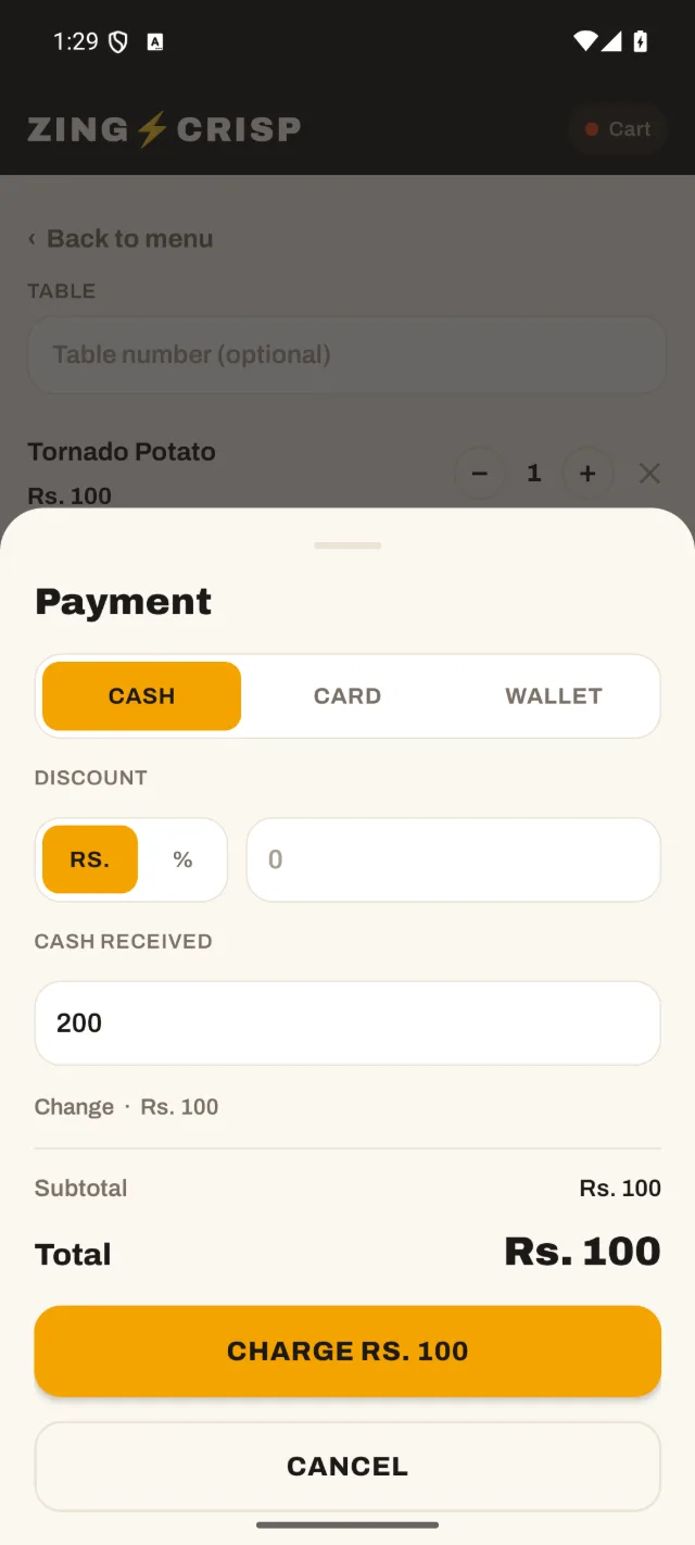 Taking payment: cash, card or wallet, with the change worked out.